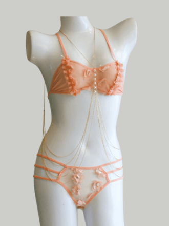 peach lingerie set for girls